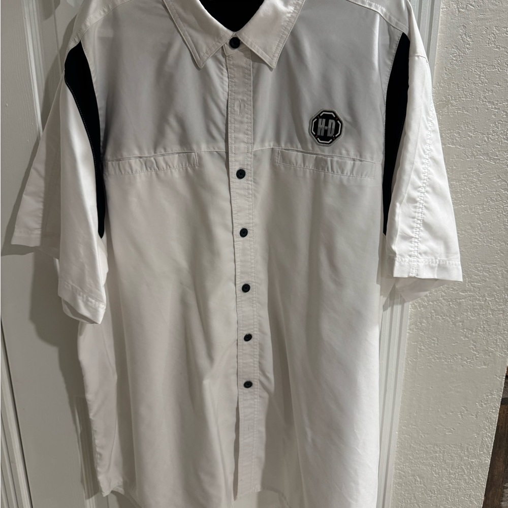 Harley-Davidson White and Black Casual Button Down Shirt